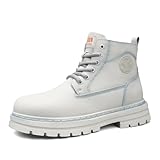 [VimLex] バイクシューズ メンズ 厚底 ライディングブーツ 本革 牛革 ライダーブ ーツ ハイ カット バイ ク用 ライディングシュ ーズ 厚底 大人用 オートバ イカジュアルシュ ーズ 防水 滑り止め 耐磨耗性 バイク用品 (ホワイト,26.0 cm)