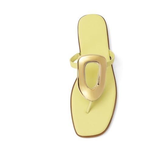 Image of Wnshonzy Flip-Flops for Women Thong Sandals Flat Slip on Slides Beach Comfort Open Square Toe Ladies Slipper Dressy Metal Hardware Decoration Summer Shoes Casual Fashion