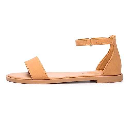 Image of LM Women's Flat Sandals Open Toe One Band Ankle Strap Sandals Casual Summer Flat Sandals
