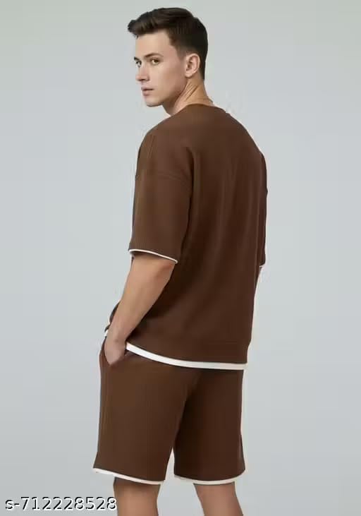 Image of Men's Oversized T-Shirt and Shorts Set | Matching Co-ord Set, Drawstring Waistband, Casual Loungewear, Relaxed Fit, Crew Neck