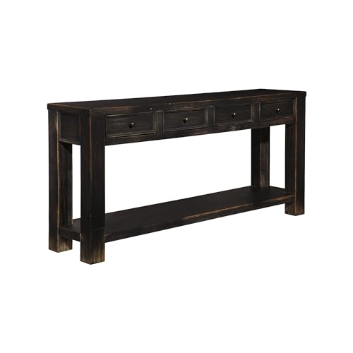 Signature Design by Ashley Gavelston Rustic Sofa Table with 4 Drawers and Lower Shelf, Weathered...
