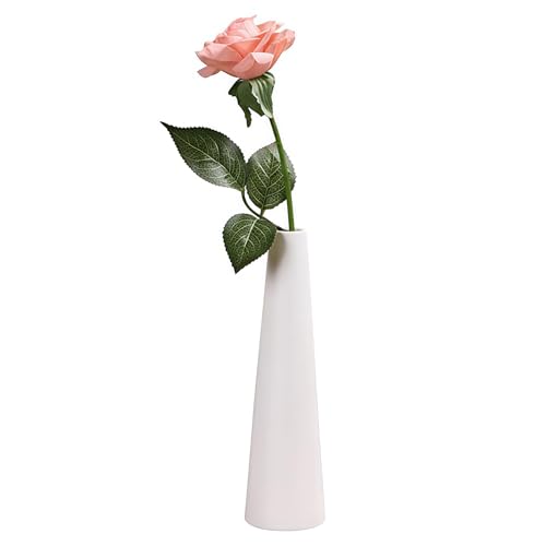 Tall Conic White Ceramic Flower Vase Small Bud...