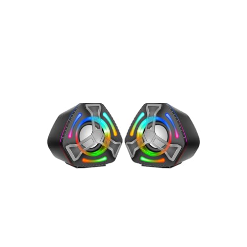 SHOOYIO Altavoz de PC con alimentación USB con pantalla LED de varios colores y compatibilidad auxiliar universal de 3.5 mm, altavoces USB de computadora con luces LED