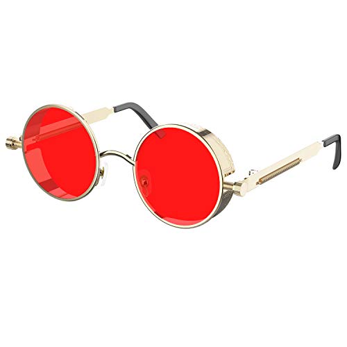 Image of PROUDDEMON Retro Gothic Steampunk Sunglasses for Women Men Round Lens Metal Frame