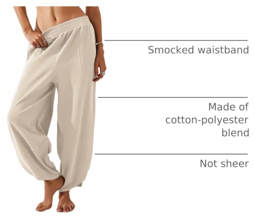 Image of Himosyber Women Cotton Pants Wide Leg Pants Casual Loose Baggy Elastic Waist Beach Palazzo Harem Pants