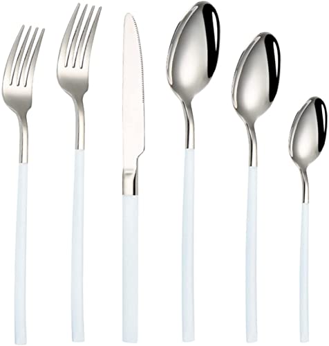 Ensemble de Couverts en Acier Inoxydable, Couverts en Acier Inoxydable, Couteaux, fourchettes, cuillères, Couverts Mixtes, Couverts de fête, Couverts de Cuisine Occidentale (Argent Blanc, 24 pièces)