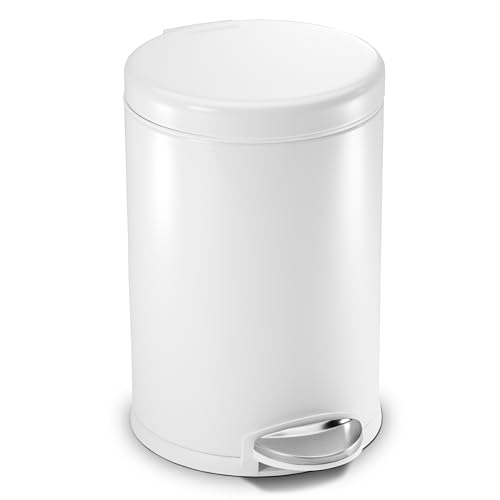 simplehuman 4.5 Liter Bathroom Trash Can, White Steel