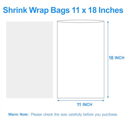 Image of Heat Shrink Wrap Bags 100Pcs 11x18 Inches Professional Grade POF Heat Shrink Wrap is Used to Store Wrap Embellished, Gift Baskets, Shoes, Jars, Industrial Grade PVC Shrink Wrap Bags Transparent
