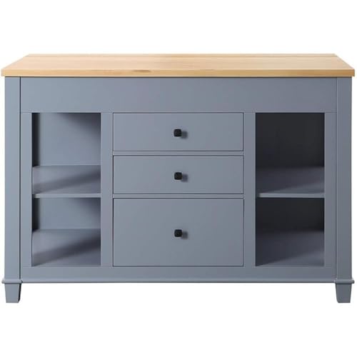 Design Element KD-01-GY Medley 54" Wide Butcherblock Farm House Kitchen Island with Extendable Dinning Table in Gray-No Assembly Needed