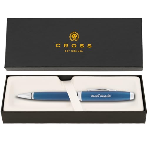 Cross Coventry Ballpoint Pen, Blue Lacquer with Chrome Trim, Custom Engraved — Graduation, Promotion, Office, or New Hire Gift