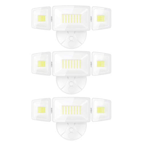 Onforu 3 Packs 75W LED Security Light, 7000LM Outdoor Flood Lights Fixture with 3 Adjustable Heads, IP65 Waterproof, 6500K White Brightness Exterior Wall Mount Security Light for Eave, Yard(White)