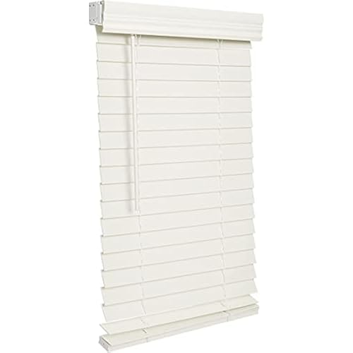 LOTUS & WINDOWARE Cordless 2-inchFaux Wood Blind 26" Wide x 42" Long,(Soft White-Antique White),Smooth, Room Darkening, Horizontal Blinds for Living Room, Bedroom, Interior Door Windows - 26 x 42,Sof
