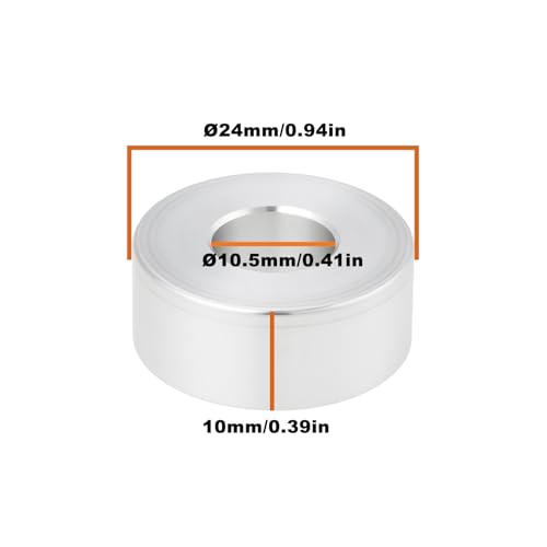 YINETTECH 5er-Pack Aluminium Bolzen Distanzhülsen M10 10,5 mm id x 24 mm od x 10 mm l für Stütze Isolation Positionierung Schwingungsdämpfung