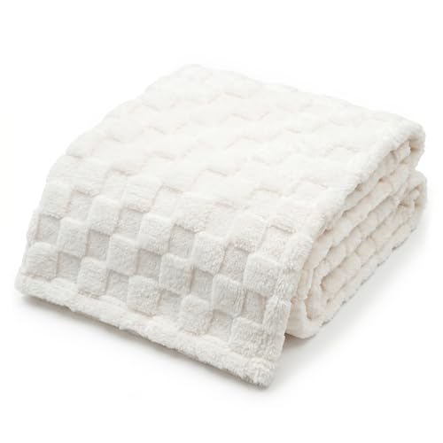 Americanflat 30x40 Jacquard Kids Throw Blanket - Soft and Breathable Mini Fleece Throw Blanket for Couch Bed Chair - Fleece Blankets Perfect for Home Bedroom Outdoor - Checkered Design in Cream