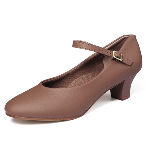 Image of Linodes PU Leather Ankle Strap Character Shoe 1.55'' Dance Shoes for Women-UPD