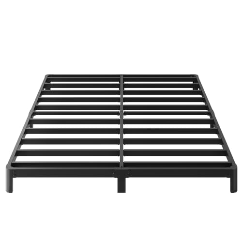 Yicensen 6 Inch Low Profile Queen Bed Frame Rounded Corner No Box Spring Needed, Heavy Duty Metal Queen Size Platform Bed Frame, Easy Assembly, Noise Free, Black