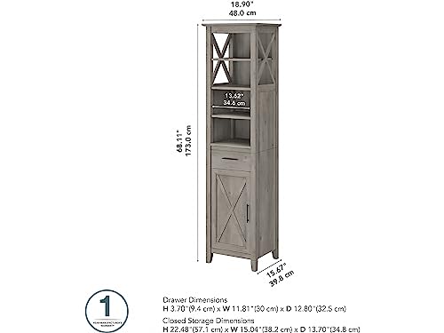 Bush Furniture Key West Tall Bathroom Storage Cabinet, Driftwood Gray - Image 3