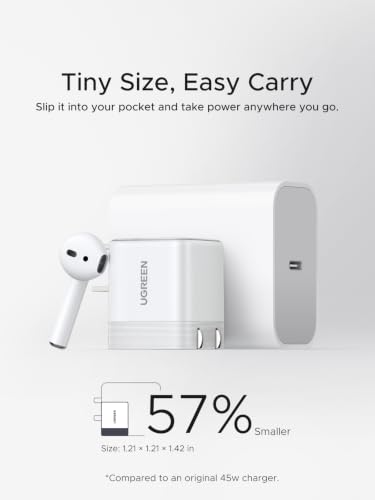 Image of UGREEN Nexode Air 45W USB C Charger Block, Ultra Mini GaN Fast Charging | Foldable Plug, Compact Size (1.21 x 1.21 x 1.42 inches), Premium Texture, for iPhone 17, Galaxy S26 /S25, Macbook Air /Neo /Pro