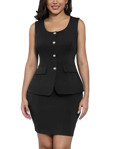 Womens Summer 2 Piece Outfits Summer Sleevevless Scoop Neck Blazer Vest Mini Skirt Dress Sets Matching Work Sets2