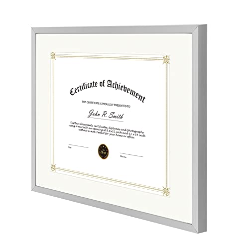 Golden State Art, 11X14 Diploma Frame Metal Frame For 8.5X11 Document & Certificates, Aluminum Picture Frame With Real Glass For Wall Display, Silver #TOP1