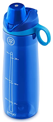 Pogo Garrafa de água de plástico livre de BPA com tampa Chug, azul, 947 g (233-0432-021)