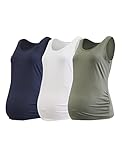 Motherhood Maternity Women's Sleeveless Scoop Neck Side Ruched Pregnancy Tank Top 3-Pack, White/Navy/Beetle, X-Small