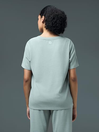 Image of TECHNOSPORT Women Relaxed Fit Cubic Melange Round Neck T-Shirt | Quick Dry Polyester Casual Tee with UPF 50+ UV Protection, Anti-Microbial & Double Cool Technology