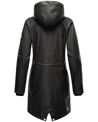 Navahoo Damen Übergangsjacke Regenmantel wasserdichte lange Regenjacke mit verstellbarer Kapuze und geschweißten Nähten Tropical Stormoo Black Gr. M