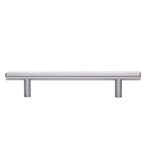 AmazonBasics Euro Bar Cabinet Handle (1/2-inch Diameter), 7.38-inch Length (5-inch Hole Center), Satin Nickel, 10-Pack