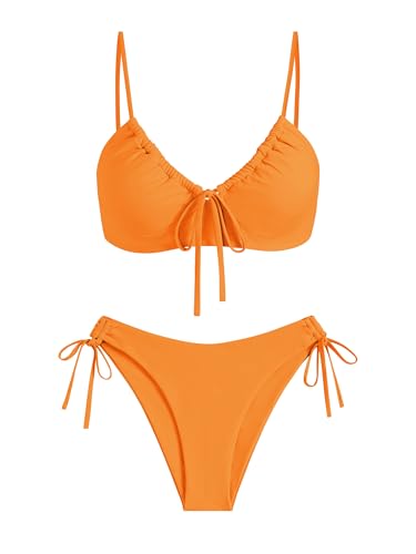 ZAFUL Women's 2 Piece Tie Front Bikini Set Swimsuit Lace Up Back Cheeky Bathing Suit