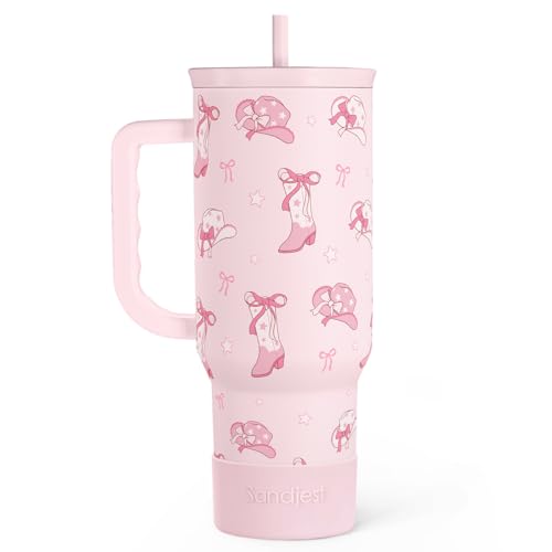 Image of SANDJEST Cowgirl 40oz Slider Tumbler with Handle and Straw - Insulated Stainless Steel Travel Coffee Mug for Women Girls, Gift for Birthday, Christmas