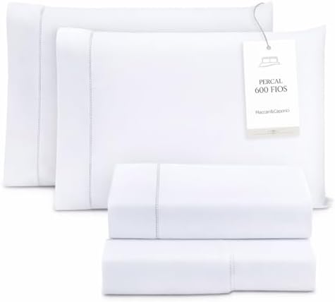 Jogo de Lençol Casal Toque Macio 4 Peças Percal 600 Fios Branco