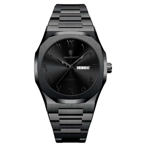 Poedagar Fashion Watch for Men Waterproof Luxury Week Calendar Man Wristwatch Quartz Stainless Steel Business Classic Men's Watches Male (Black Black)