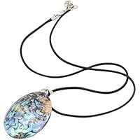 LUZPAZ Colgantes de Concha de abulón Natural, Collar Artesanal de Concha de Forma Ovalada, dijes, joyería, Cuerda de Cuero, Collares de Moda, Regalo for Fiesta