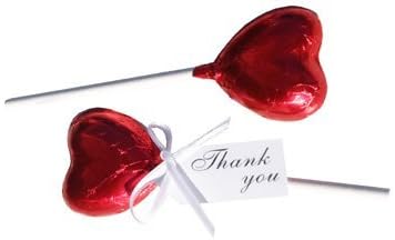 10 Luxury Red Chilli, Dark Chocolate Heart Lollipops Wrapped in a Red Foil
