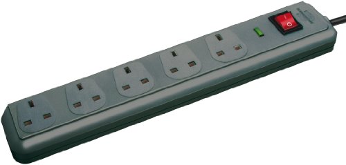 Brennenstuhl 1156753 Eco-Line, 5-Way Extension Lead (with Surge Protection 13,500 A, Switch and 2 m Cable - Extremely Energy-Efficient) Colour: Light Grey