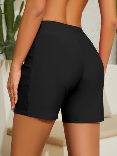 Women's High Waisted Swim Board Shorts with Pockets Quick Dry Beach Swimsuit Shorts for Women with Liner4