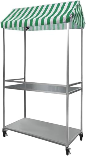 Carrito de comida plegable con toldo a rayas y ruedas bloqueables para eventos de mercado