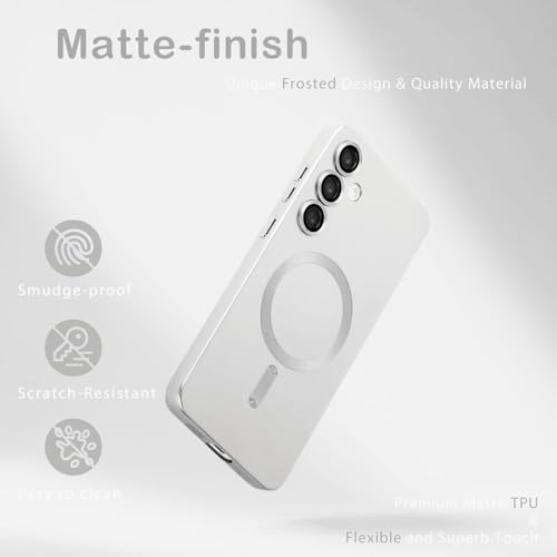 Image of DIZORO Samsung A35 5g Case, Compatible with Mag Safe Back Cover, Matte Luxury Metallic Luster Flexible TPU Wireless Charging Shockproof Case with Camera Protector Lens (Silver)