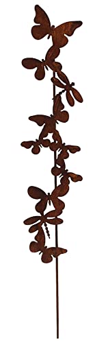 Rost Gartenstecker Schmetterlinge und Libellen 123 cm