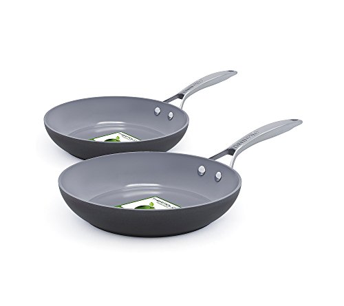 GreenPan Paris Pro Hard Anodized Healthy Ceramic Nonstick, 8" and 10" Frying pan Skillet Set, PFAS-Free, Dishwasher Safe, Grey by GreenPan - Used condition - US$56.54