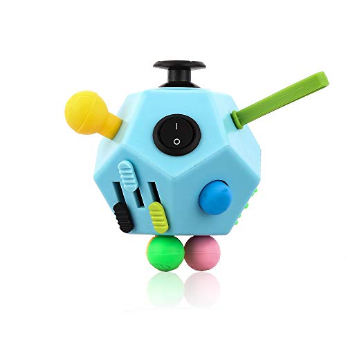 UOOE 12 Sides Fidget Cube,Best Fidget Toy Cube Relief Stress and Anxiety Depression Anti for Kids and Adults with ADD, ADHD, OCD, Autism(Blue & Mix Colors B3)