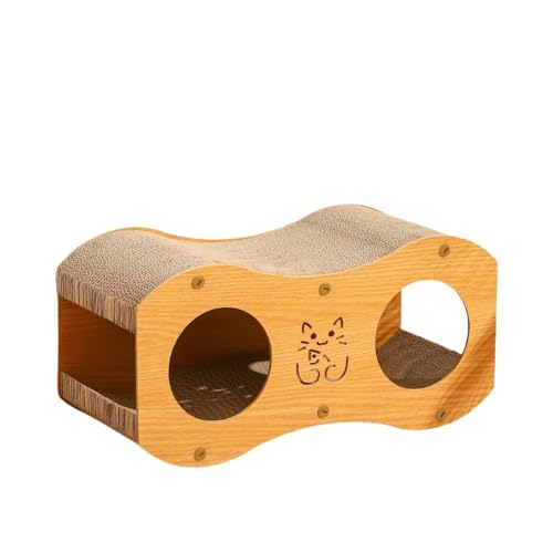WOLKKAM 猫用おもちゃ、猫用爪とぎボード、猫用ベッド、耐摩耗性、フケなし、一体型猫用ハウス、四季対応、傷防止、猫用柱型垂直猫用クライミングフレーム (M,オーク材のトンネルと魚を抱いた猫)