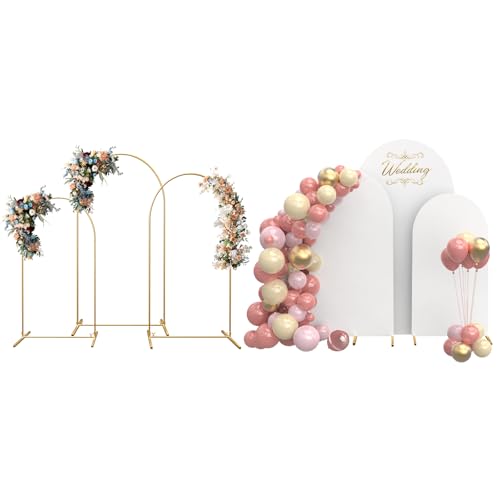 TopDirect Set of 3 Arch Backdrop Stand and Cover Set, 4FT, 5FT, 6FT Backdrop Arch for Birthday Party Baby Shower Wedding Ceremony Banquet Decoration, White Arch Backdrop Cover