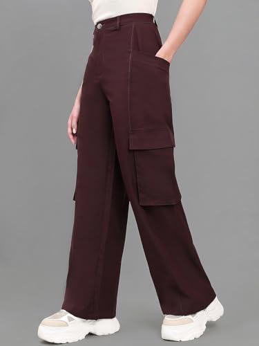 Image of GO COLORS Mostlysane Collection Polyester Cargo Pant for Women | Lightweight, Mid Rise, 4 Pockets