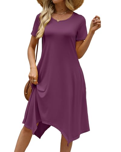 Image of COSSEN Women's 2026 Summer Midi Dress Crew Neck Short Sleeve