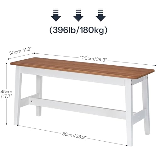Image of HOOBRO 39.3'' Bamboo Dining Bench, Farmhouse Kitchen Table Bench, Kitchen & Living Room Furniture, Easy to Assemble, Sturdy and Stable, Walnut and White WH03CD01G2