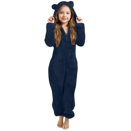 Fleece Overall Onesie Kinder Mädchen Jungen Einteiler Schlafanzug mit...