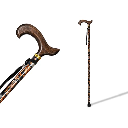 Regulowana wysokość (74-95 cm) Wysuwana aluminiowa laska z ciemnym drewnianym mankietem, antypoślizgowym tyłem i wykończeniem jesiennych liści, kij do podparcia i pomocy w chodzeniu. (402FH)