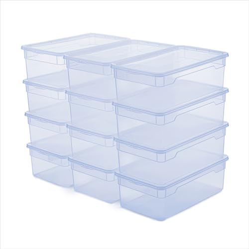 Rotho CLEAR Box 12er-Set Aufbewahrungsbox 5 l mit Deckel, platzsparend stapelbar 33x19x11 cm, transparent blau
